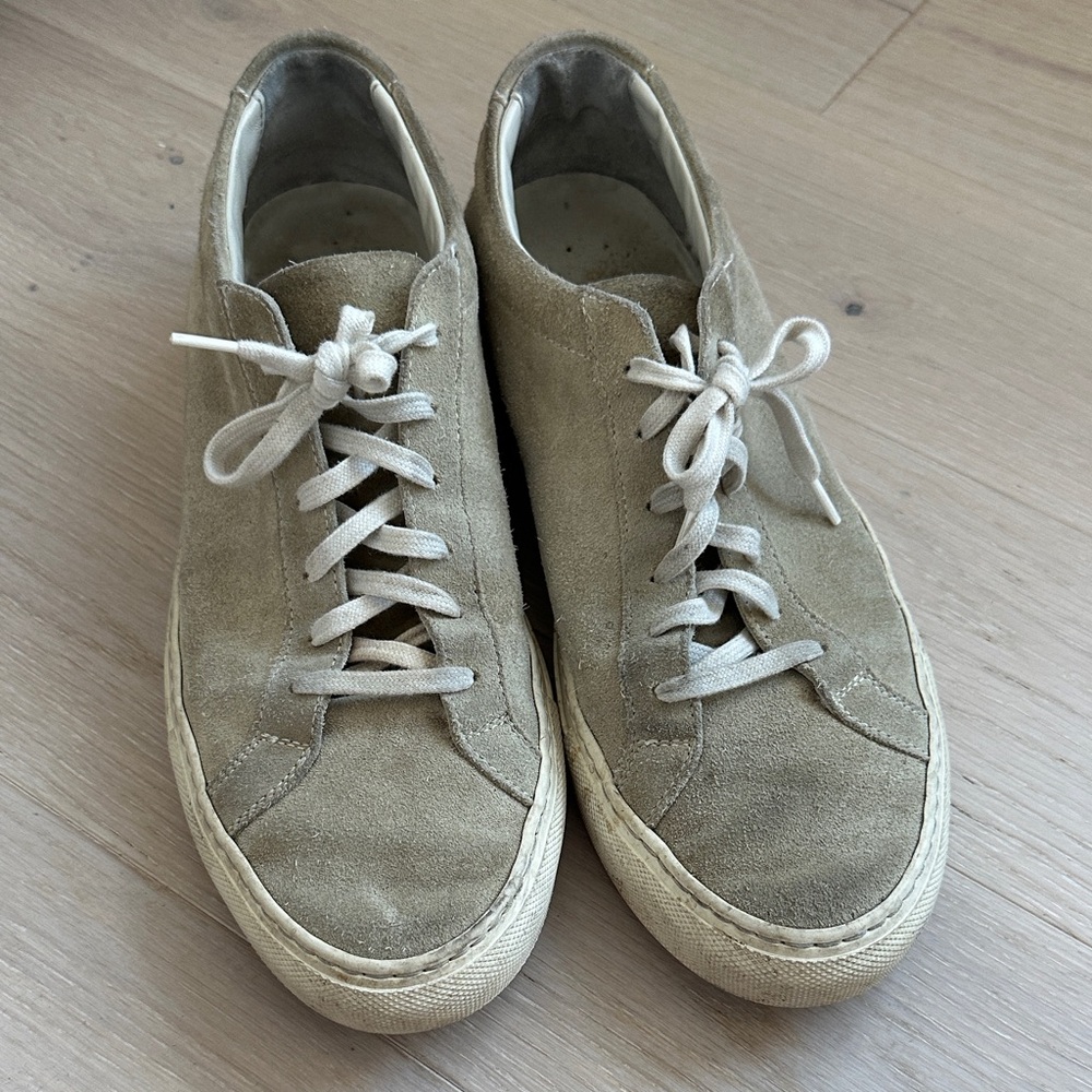 Common Projects tan Suede Sneakers with White Laces